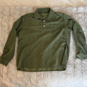 Zaful Olive Green Corduroy Long-Sleeve Polo
